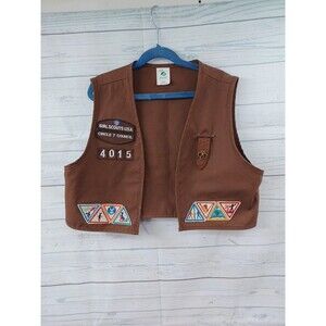 Vtg Girl Scouts Circle T Council Green Vest With Patches Pins #4015 Sz L